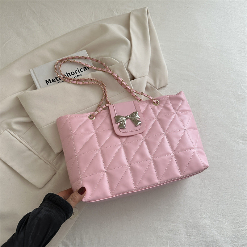 Soft Rhombus PU Chain Tote Bag โ Large Capacity Shoulder Handbag for Women