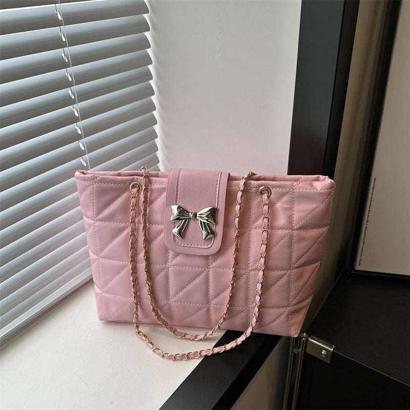 Soft Rhombus PU Chain Tote Bag โ Large Capacity Shoulder Handbag for Women