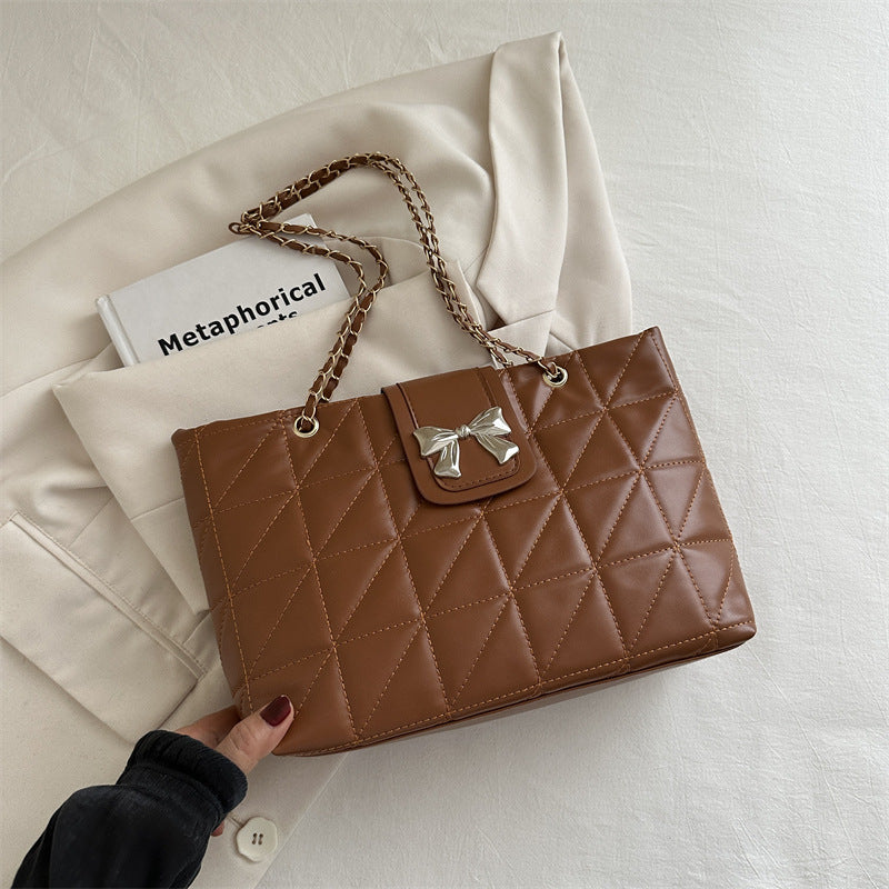 Soft Rhombus PU Chain Tote Bag โ Large Capacity Shoulder Handbag for Women