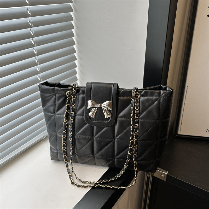 Soft Rhombus PU Chain Tote Bag โ Large Capacity Shoulder Handbag for Women