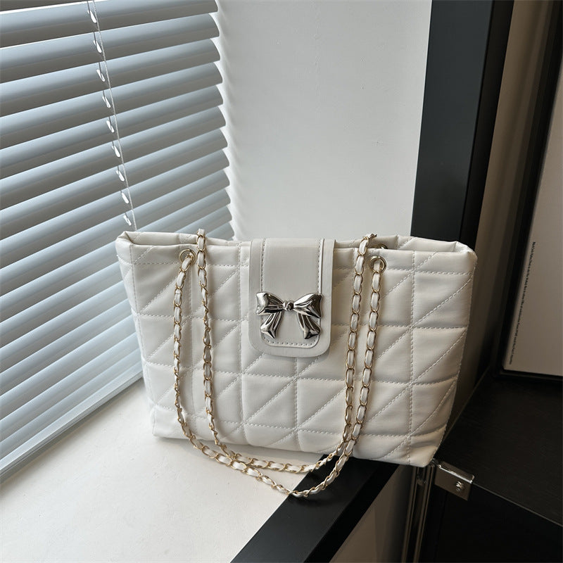 Soft Rhombus PU Chain Tote Bag โ Large Capacity Shoulder Handbag for Women