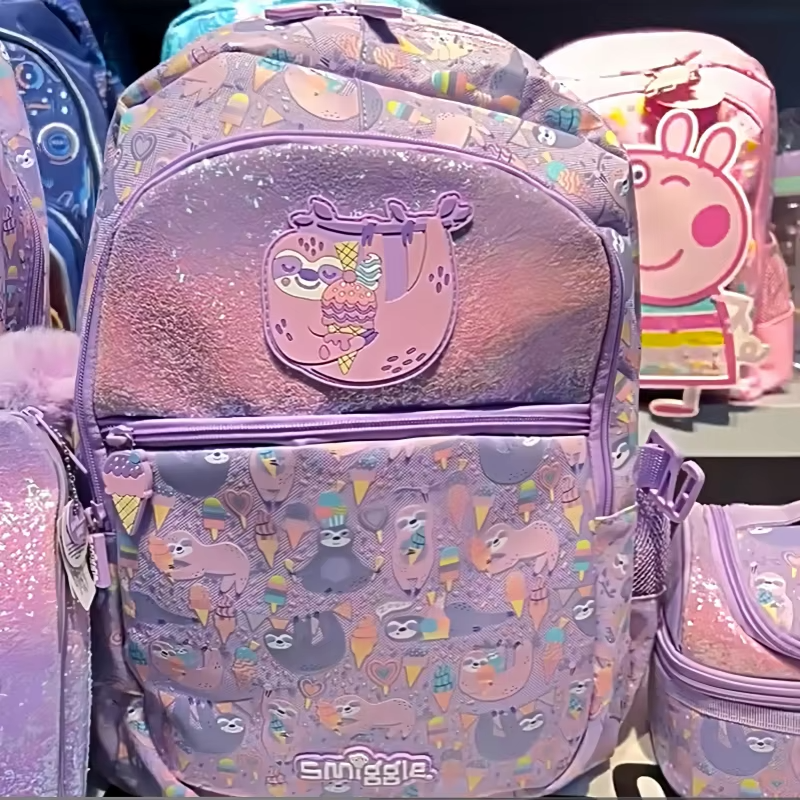 Sleepy Sloth Cartoon Backpack Set β Smiggle-Style Large School Bag with Lunch Bag, Pencil Case, Water Bottle & More for Kids