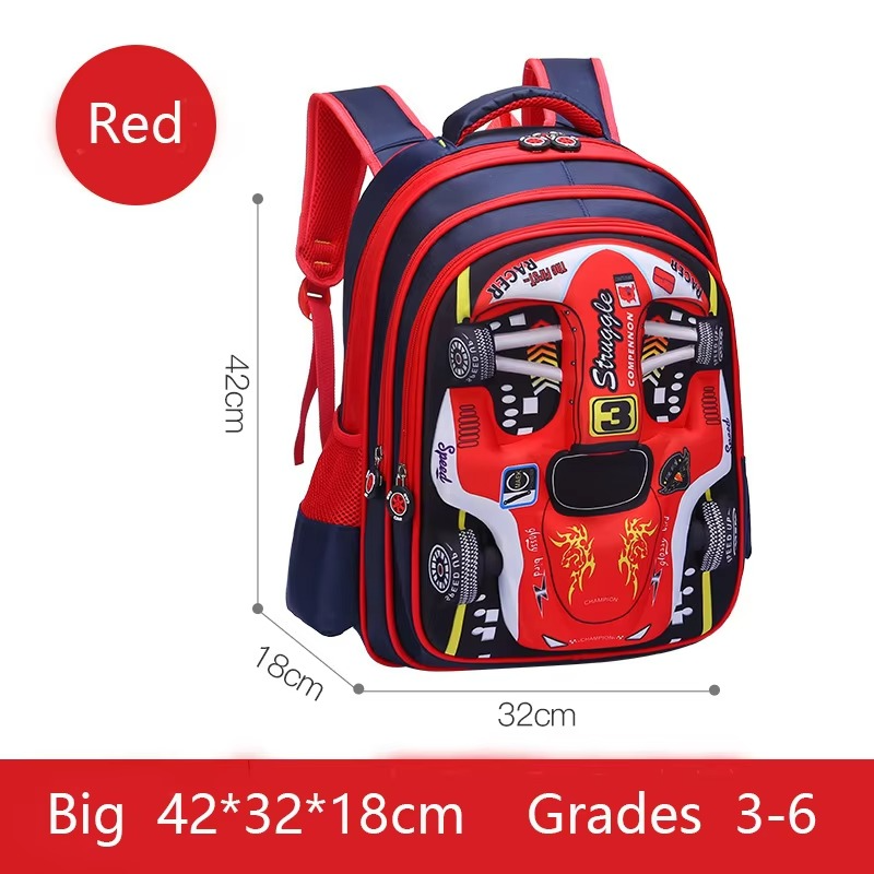 3D Car Backpack for Kids β Waterproof Preschool & Primary School Bag for Boys & Girls, Lightweight, Red/Blue, S/M/L Sizes