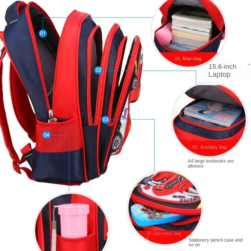 3D Car Backpack for Kids β Waterproof Preschool & Primary School Bag for Boys & Girls, Lightweight, Red/Blue, S/M/L Sizes