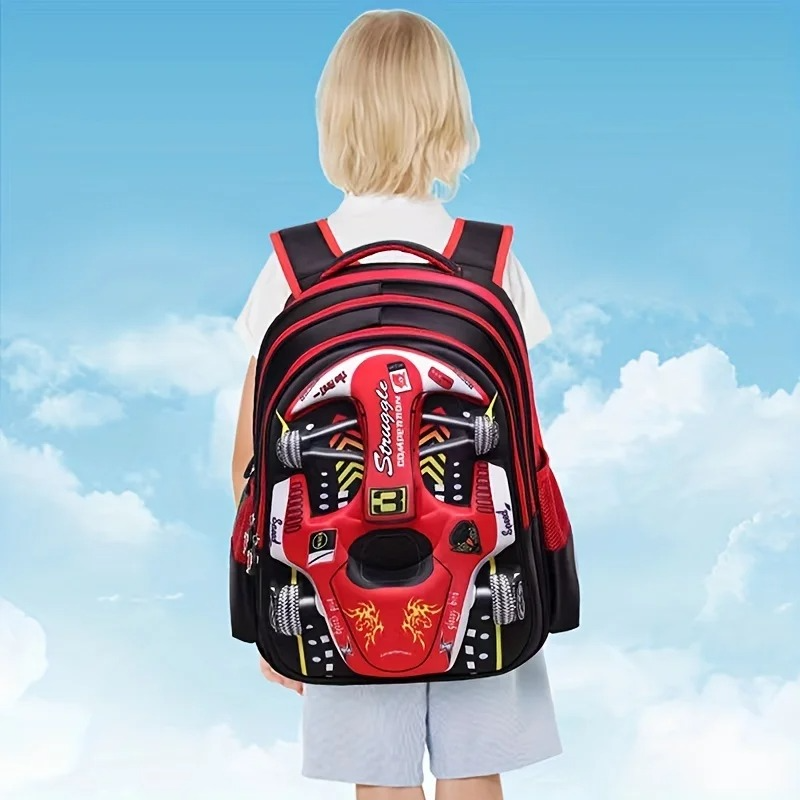 3D Car Backpack for Kids β Waterproof Preschool & Primary School Bag for Boys & Girls, Lightweight, Red/Blue, S/M/L Sizes