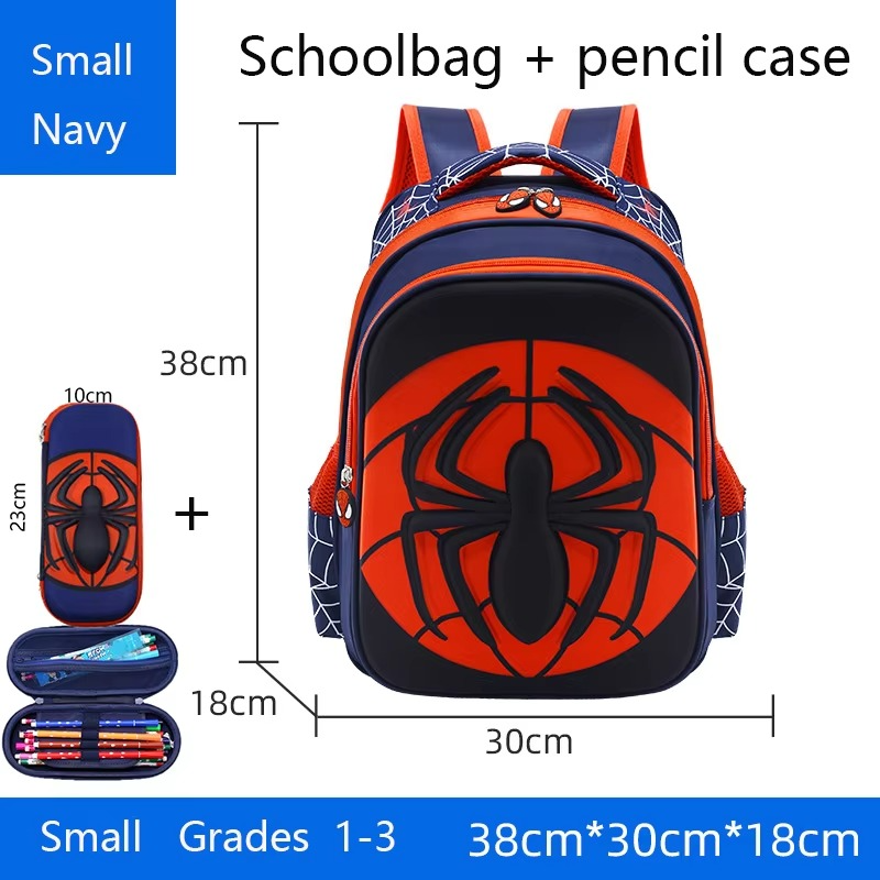 Spider Cartoon Kids School Backpack & Pencil Case Set – Waterproof Primary Bag for Boys & Girls