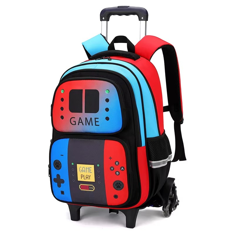 Gaming Console Kids Rolling Trolly Backpack with Lunch Bag – Wheeled School Trolley Bag for Boys