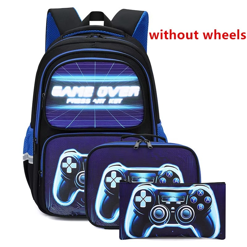 Gaming Console Kids Rolling Trolly Backpack with Lunch Bag – Wheeled School Trolley Bag for Boys