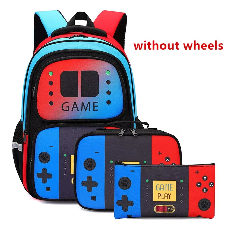 Gaming Console Kids Rolling Trolly Backpack with Lunch Bag – Wheeled School Trolley Bag for Boys