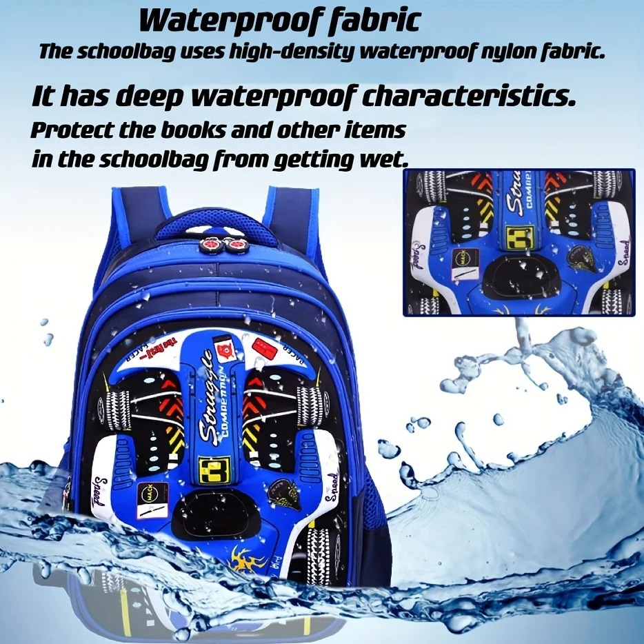 3D Car Backpack for Kids β Waterproof Preschool & Primary School Bag for Boys & Girls, Lightweight, Red/Blue, S/M/L Sizes