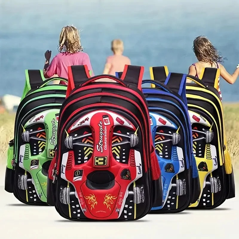 3D Car Backpack for Kids β Waterproof Preschool & Primary School Bag for Boys & Girls, Lightweight, Red/Blue, S/M/L Sizes