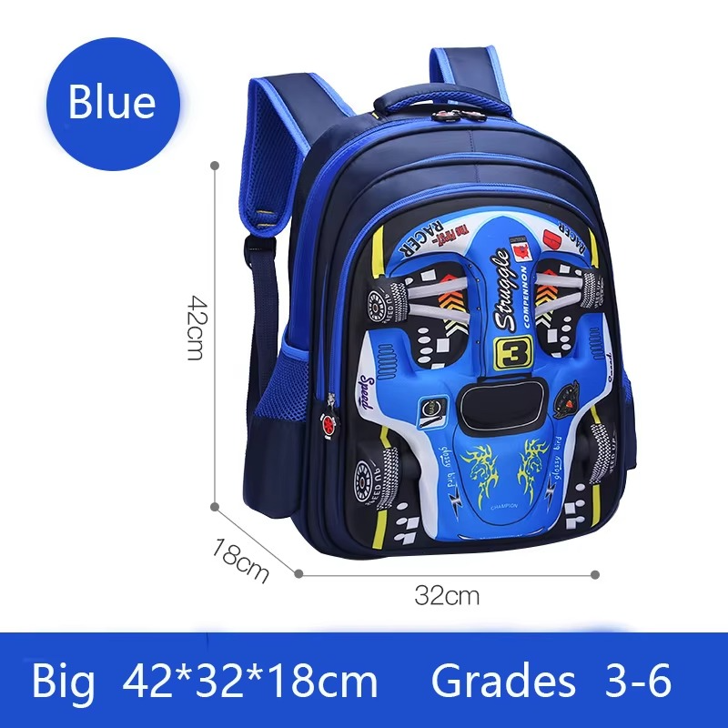 3D Car Backpack for Kids β Waterproof Preschool & Primary School Bag for Boys & Girls, Lightweight, Red/Blue, S/M/L Sizes