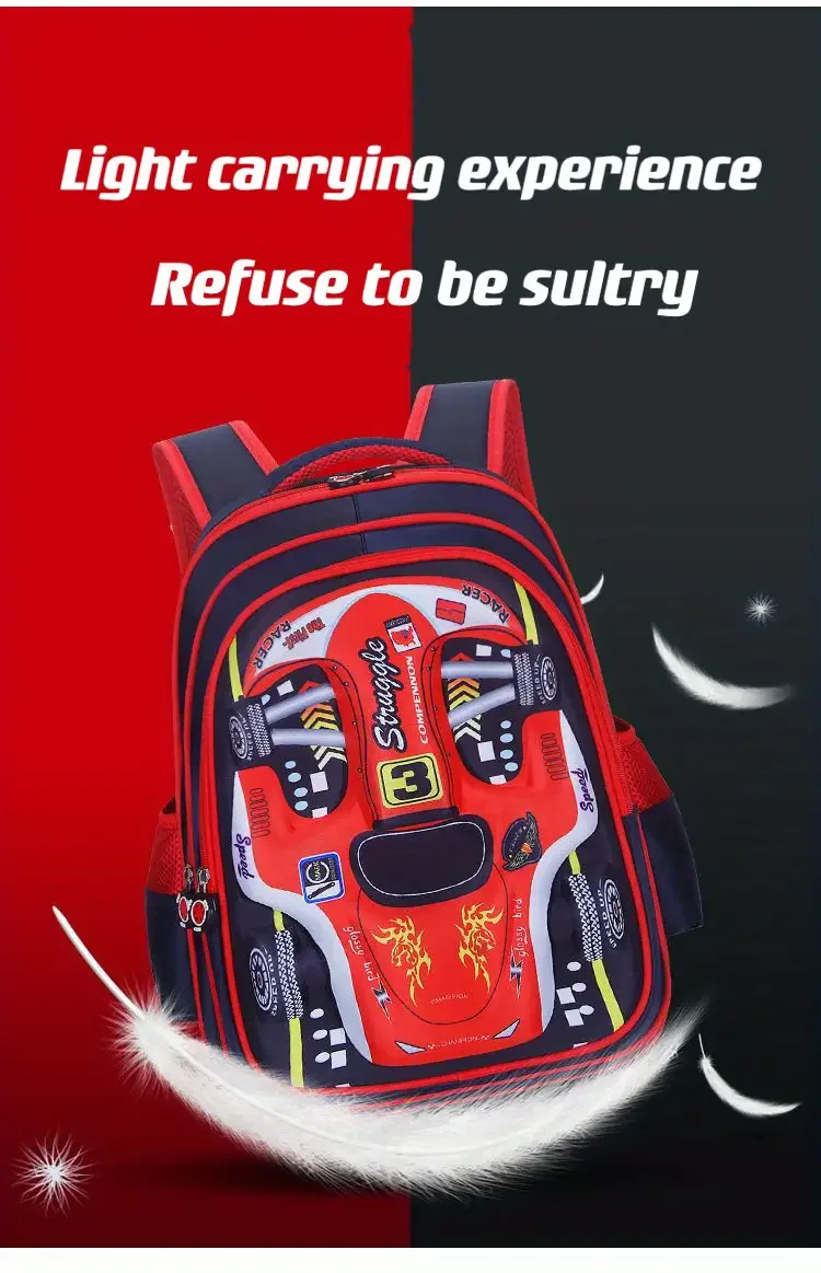 3D Car Backpack for Kids β Waterproof Preschool & Primary School Bag for Boys & Girls, Lightweight, Red/Blue, S/M/L Sizes