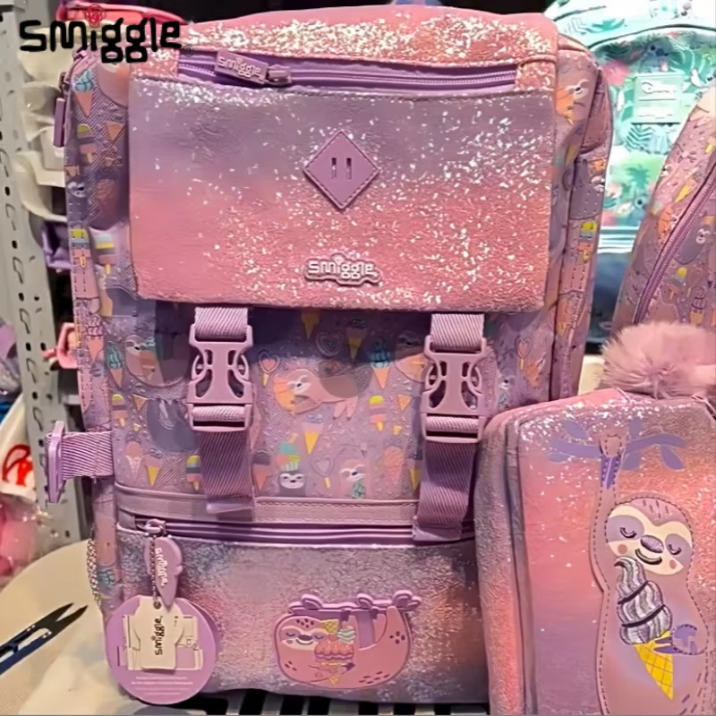 Sleepy Sloth Cartoon Backpack Set β Smiggle-Style Large School Bag with Lunch Bag, Pencil Case, Water Bottle & More for Kids