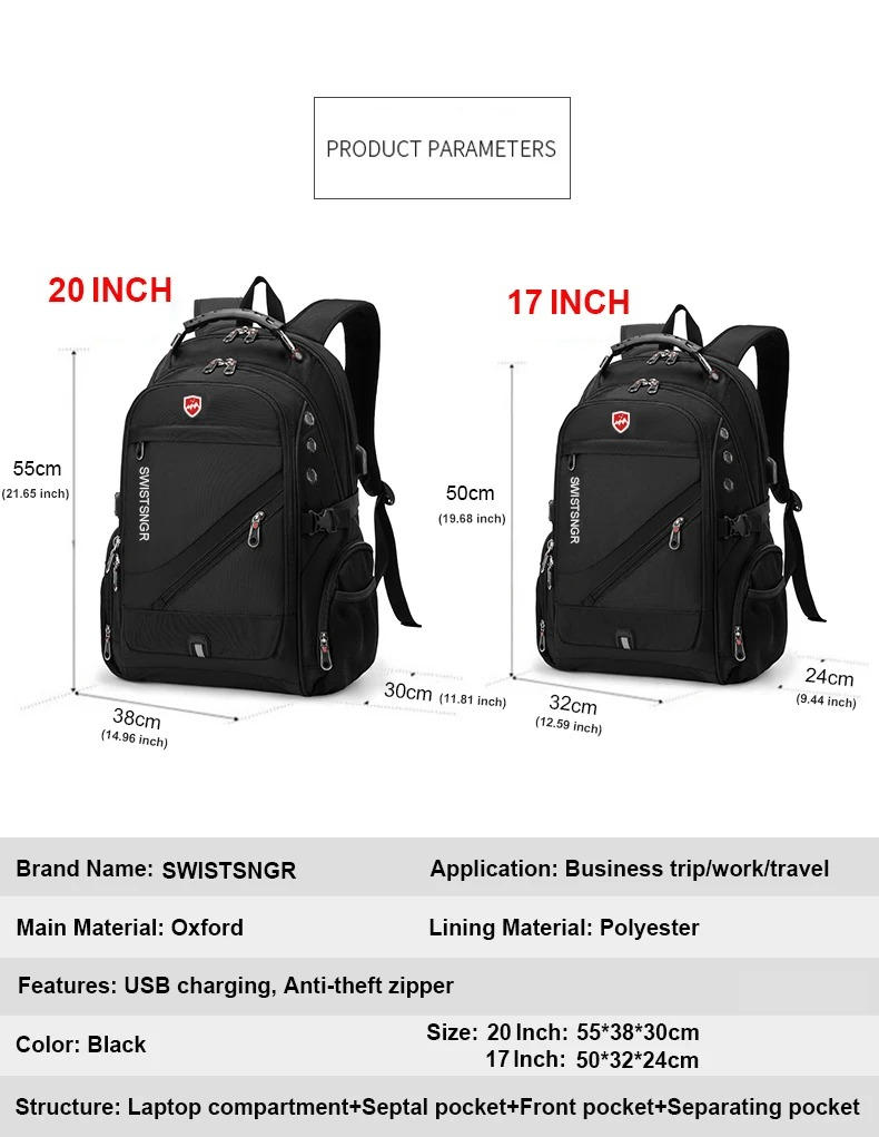 Laptop Backpack for Men & Women β Oxford Anti-Theft Travel Rucksack with USB, Large Capacity Bag