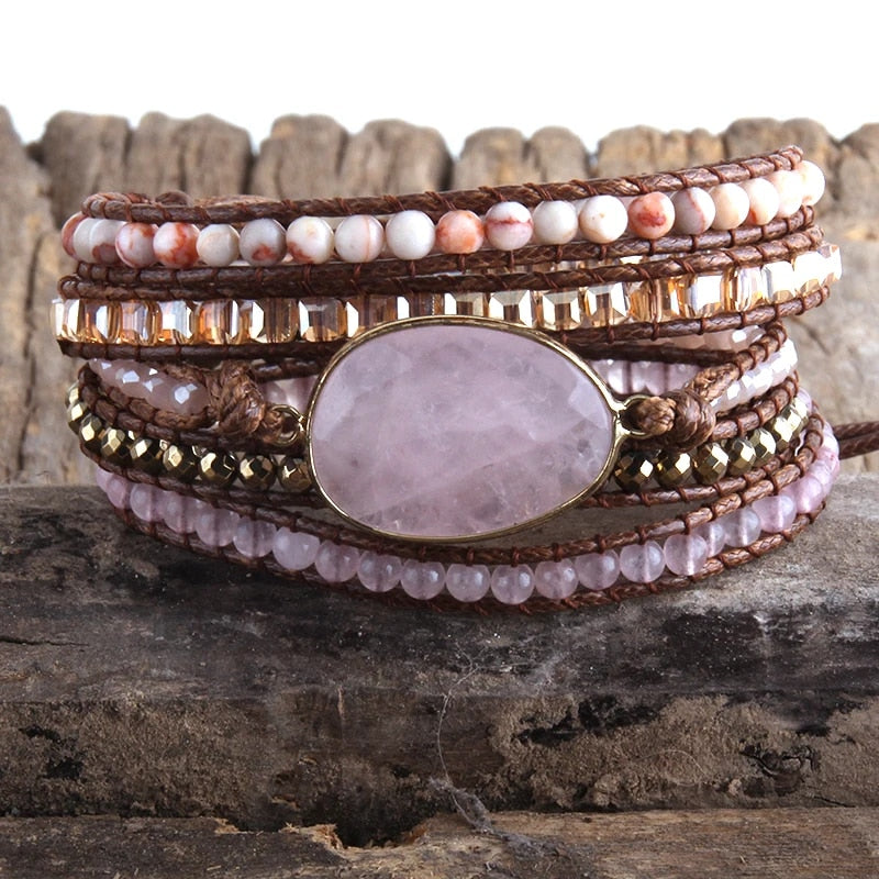 Bracelet de perles Boho fait maison naturel, pierres et cristaux mélangés