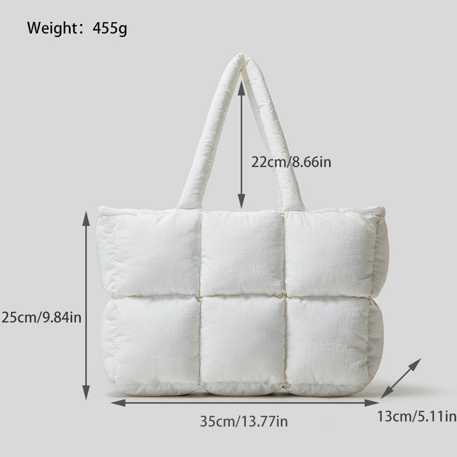 Soft Down Handbag for Women – Quilted Cotton-Filled Tote with Plush Stitching