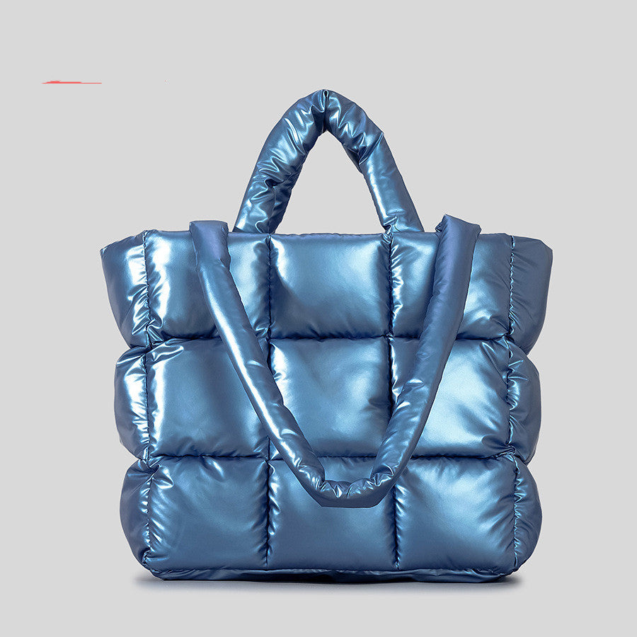 Women's Plaid Down Winter Style Tote Bag – Soft Quilted Crossbody with Wrist Strap
