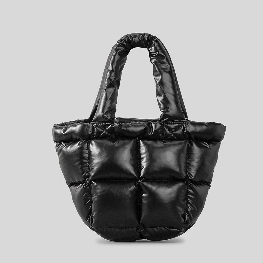 Soft Down Shoulder Bag for Women – Minimalist Quilted Duvet Purse with Bucket Design