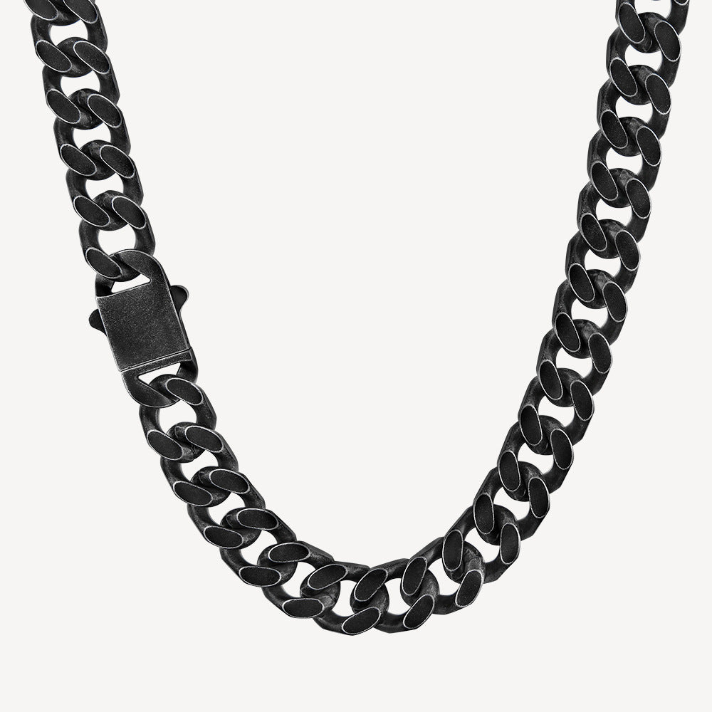 Collier en acier inoxydable cubain double face en acier titane