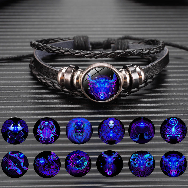 Bracelet unisexe au design tressé avec constellation du zodiaque.