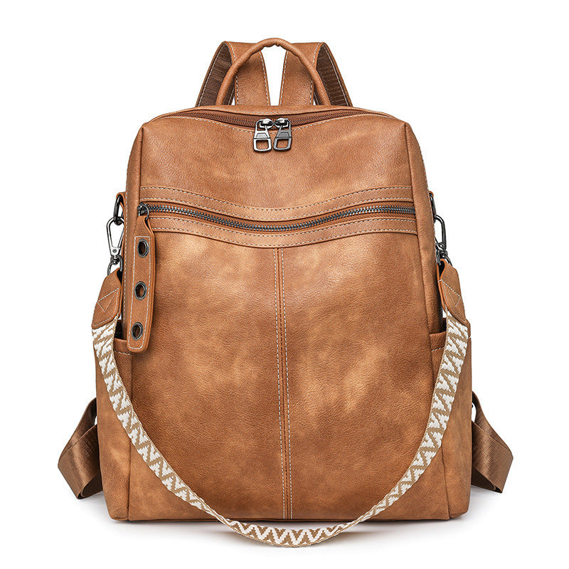 Minimalist PU Leather Backpack – Large Capacity Retro Travel Bag for Women