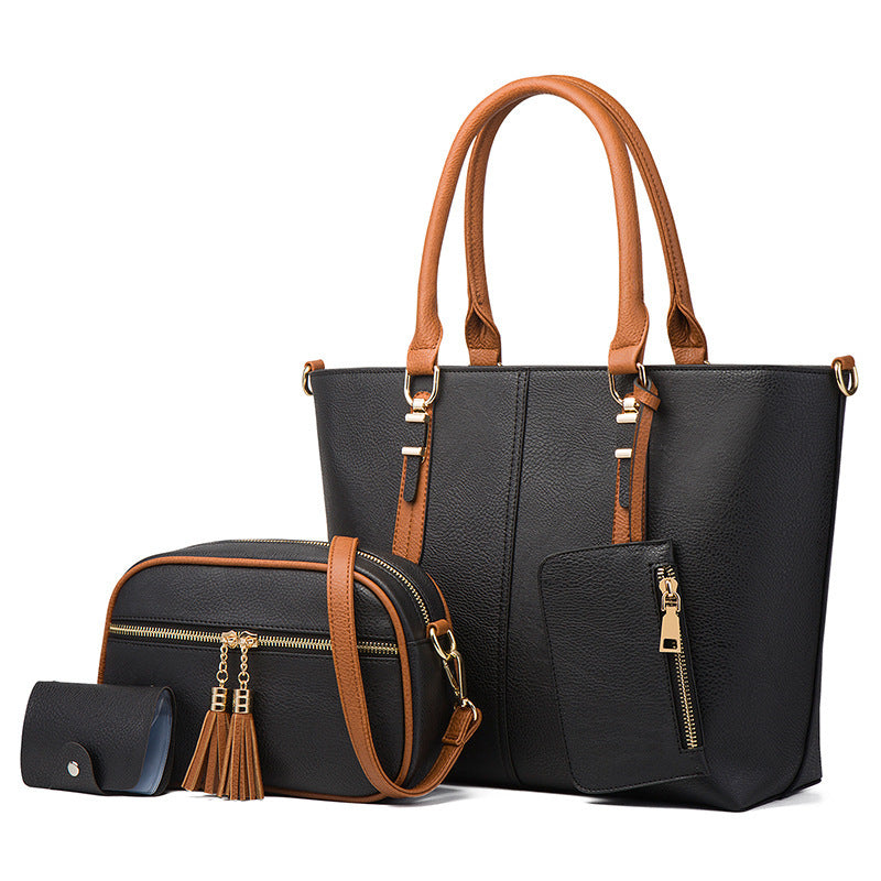 Color Blocked PU Leather Crossbody Shoulder Handbag Set– Retro European Style Bucket Bag for Women