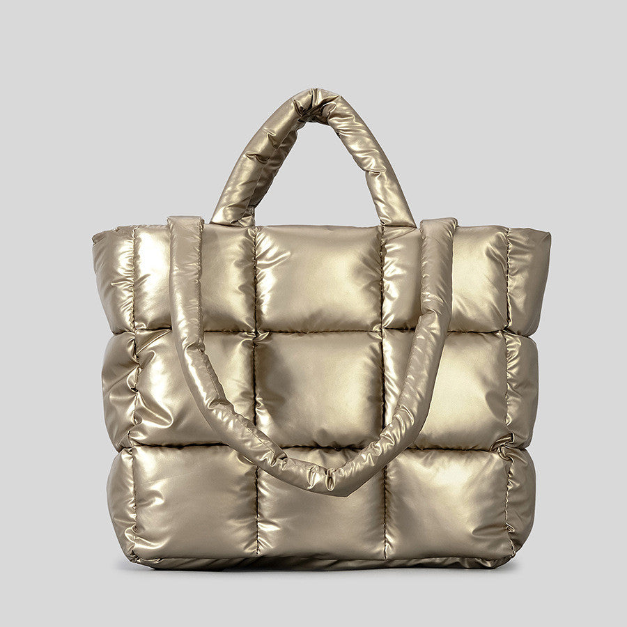 Women's Plaid Down Winter Style Tote Bag – Soft Quilted Crossbody with Wrist Strap