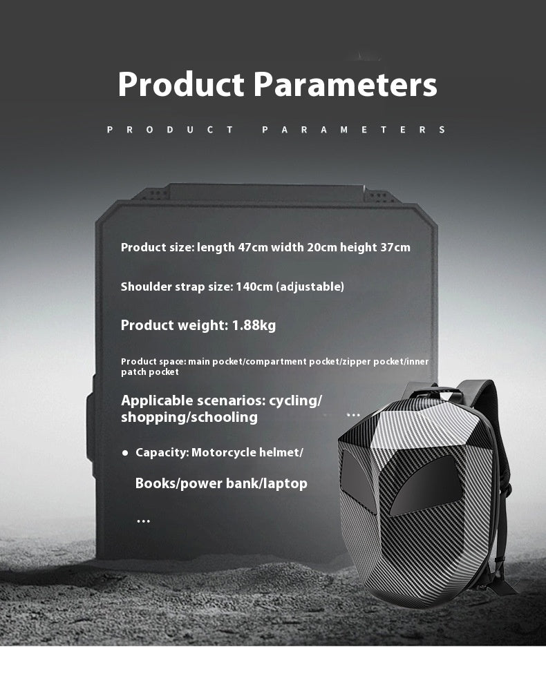 Luminous Motorcycle Helmet Backpack – Waterproof Hard Shell ABS Bag for Full Face Helmet, Street Style