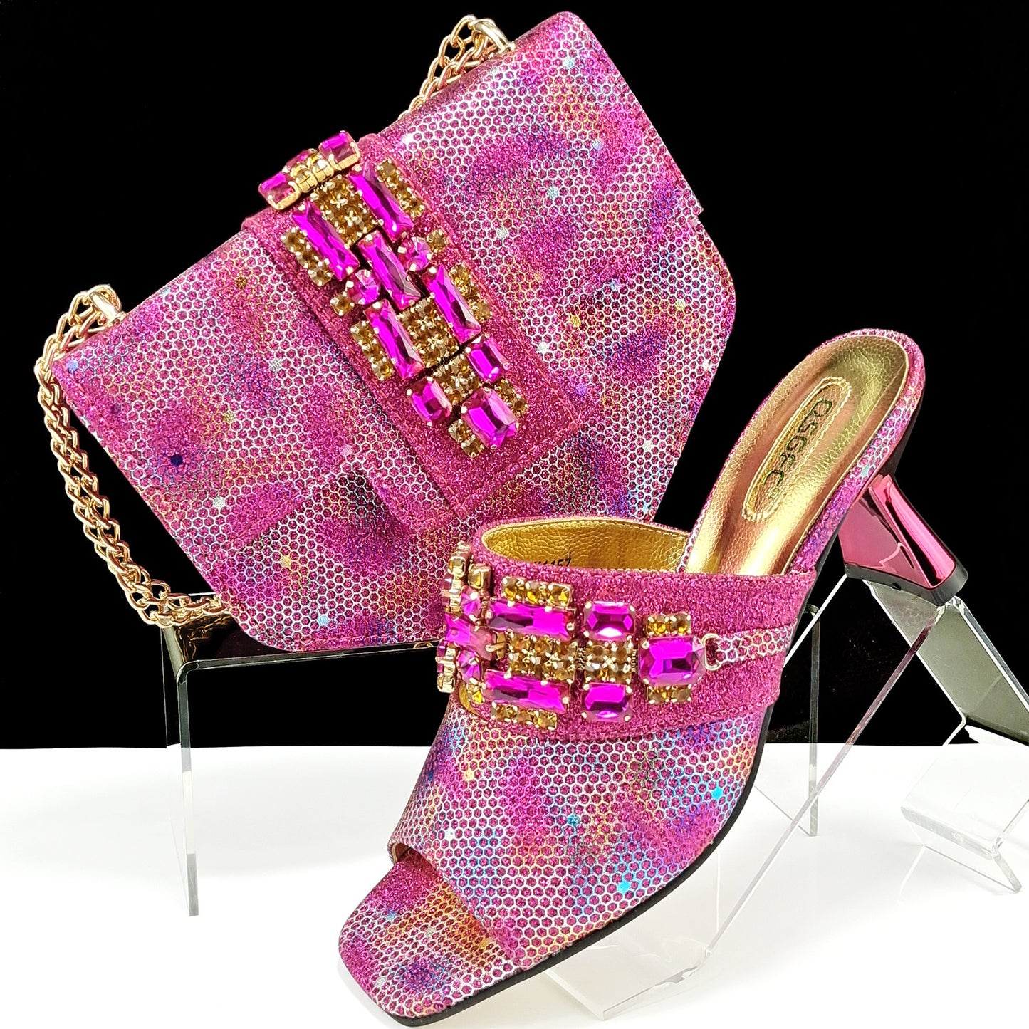 Women’s Camouflage High Heel Slippers and Bag Set – Decorative Drill Buckle Casual Shoe & Handbag Matching Set