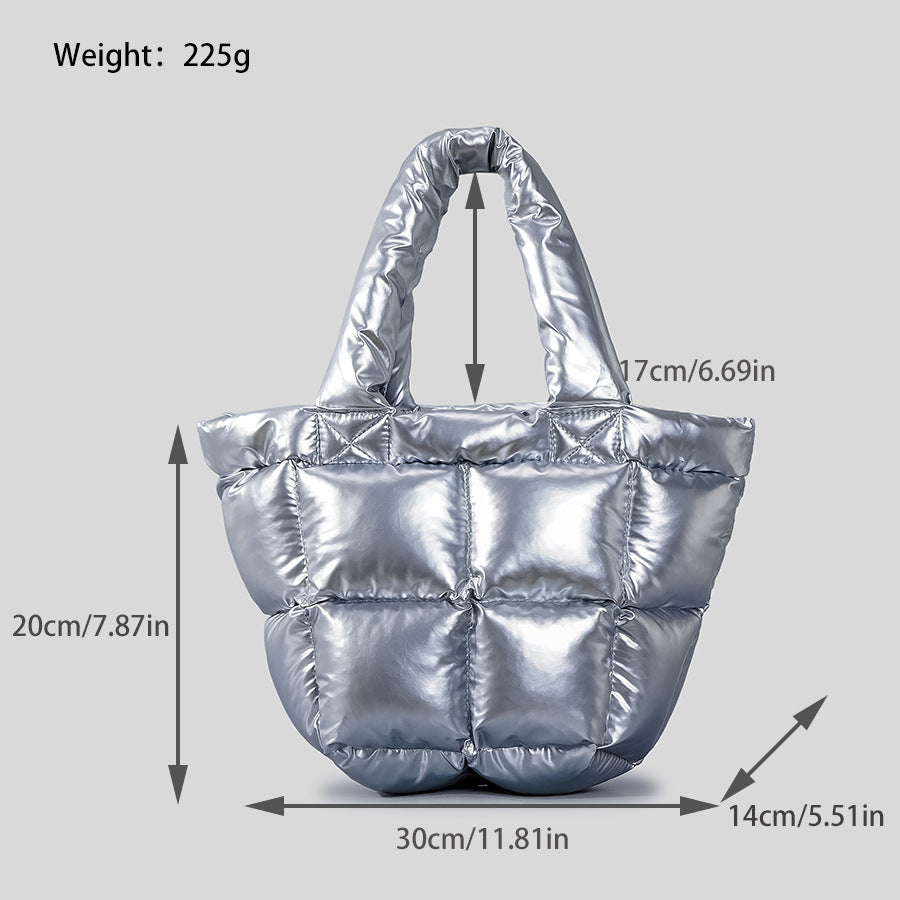 Soft Down Shoulder Bag for Women – Minimalist Quilted Duvet Purse with Bucket Design