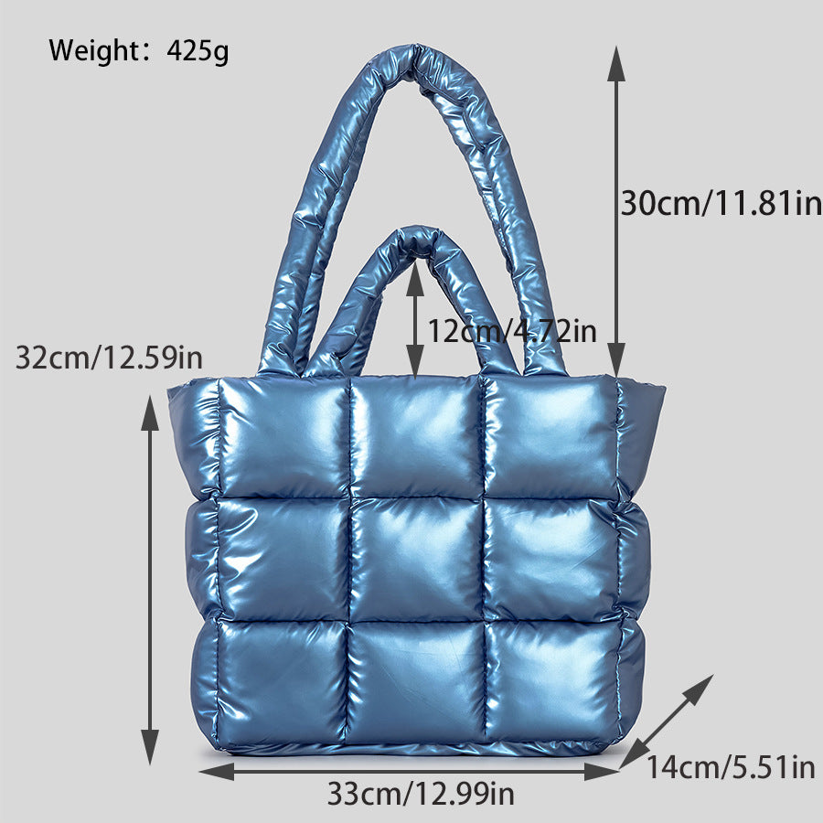Women's Plaid Down Winter Style Tote Bag – Soft Quilted Crossbody with Wrist Strap