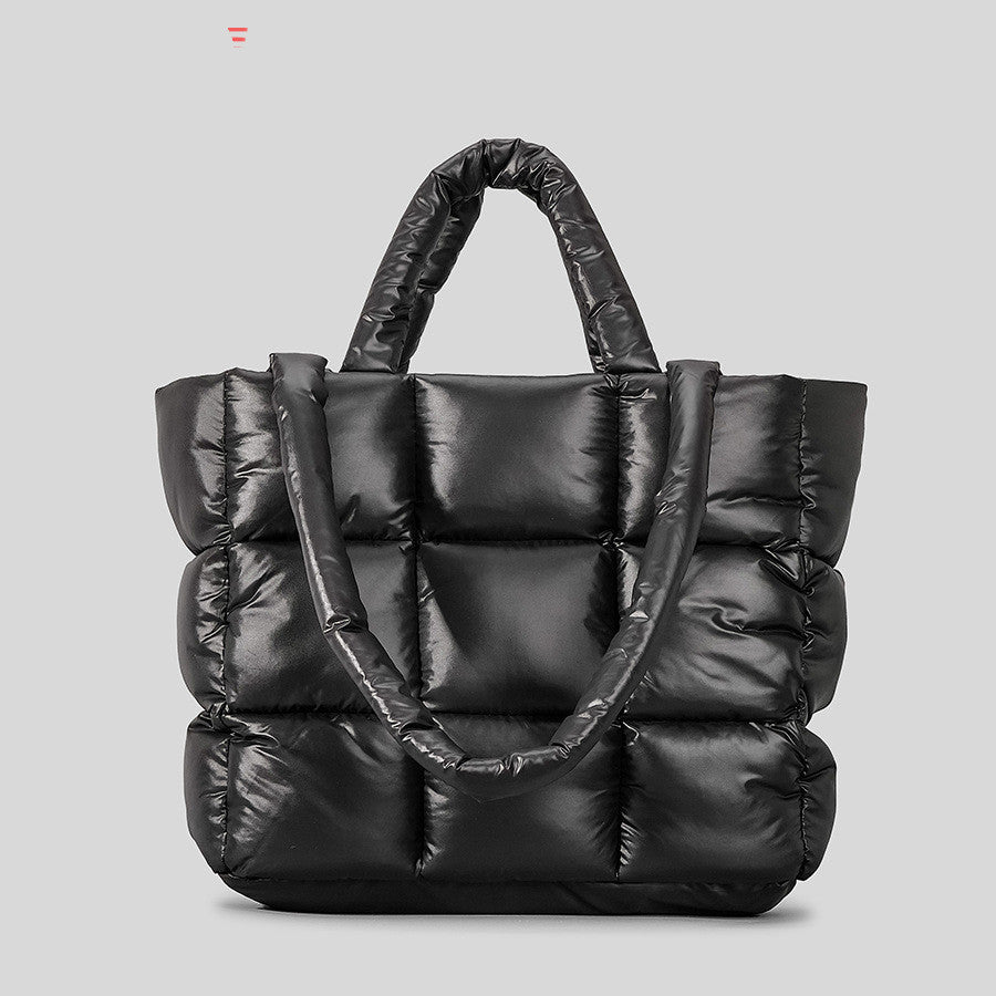 Women's Plaid Down Winter Style Tote Bag – Soft Quilted Crossbody with Wrist Strap