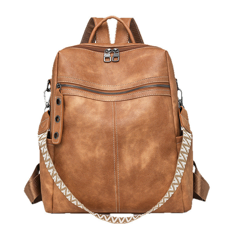 Minimalist PU Leather Backpack – Large Capacity Retro Travel Bag for Women