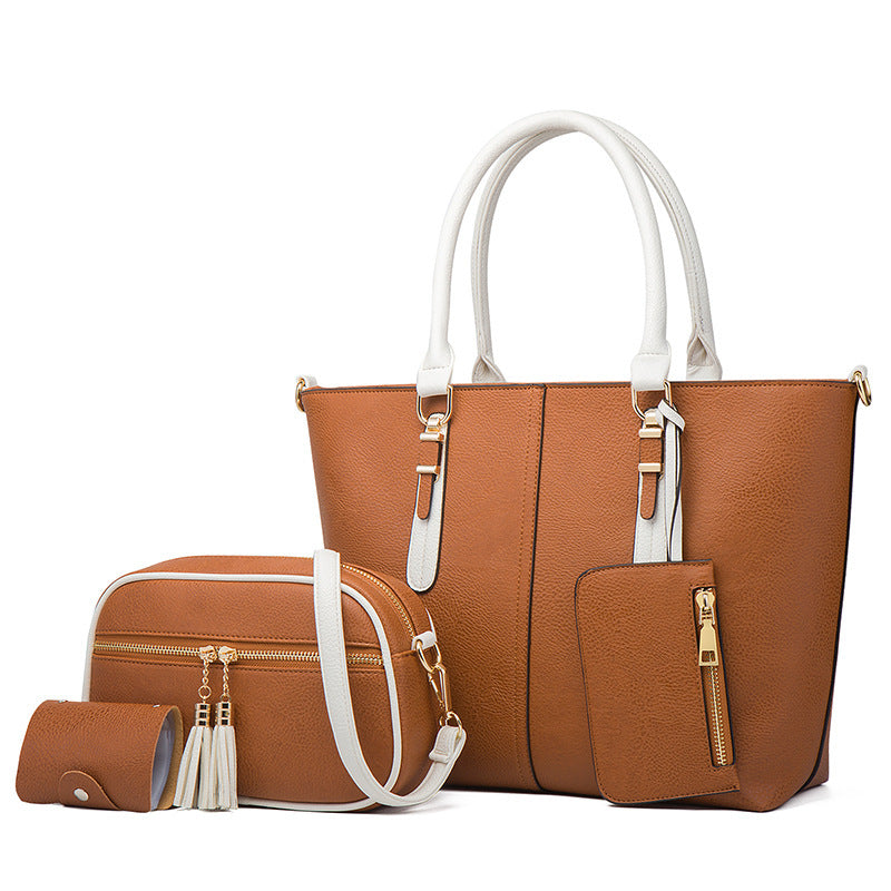 Color Blocked PU Leather Crossbody Shoulder Handbag Set– Retro European Style Bucket Bag for Women