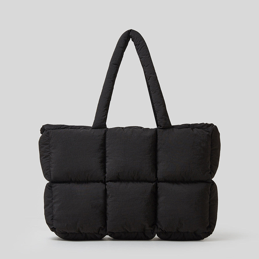 Soft Down Handbag for Women – Quilted Cotton-Filled Tote with Plush Stitching