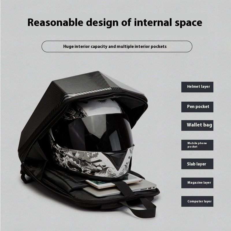 Motorcycle Hard Shell Backpack โ 50L Waterproof ABS Riding Gear Bag with Helmet Compartment