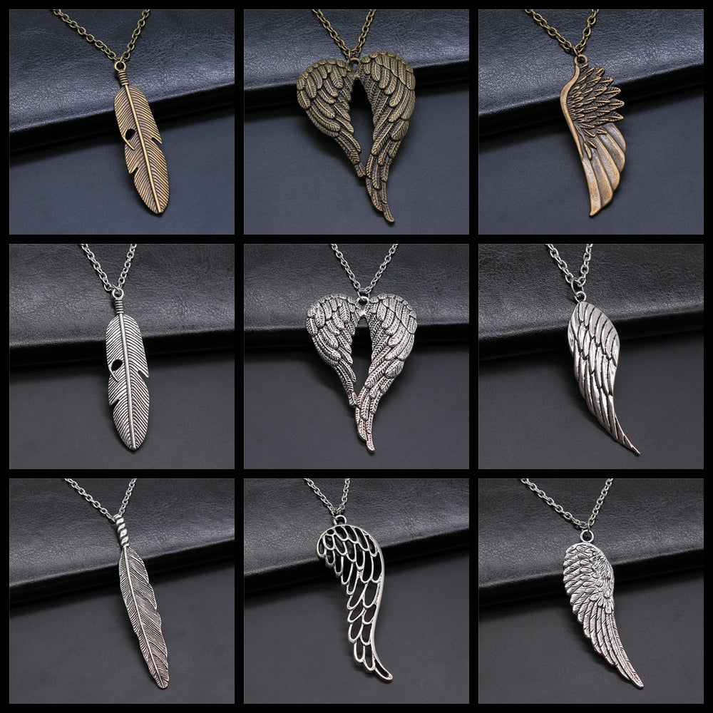 Chaîne et pendentif unisexe en plumes d'ailes d'oiseaux