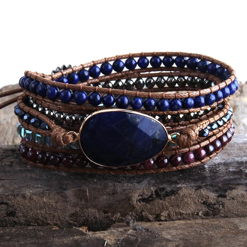 Bracelet de perles Boho fait maison naturel, pierres et cristaux mélangés