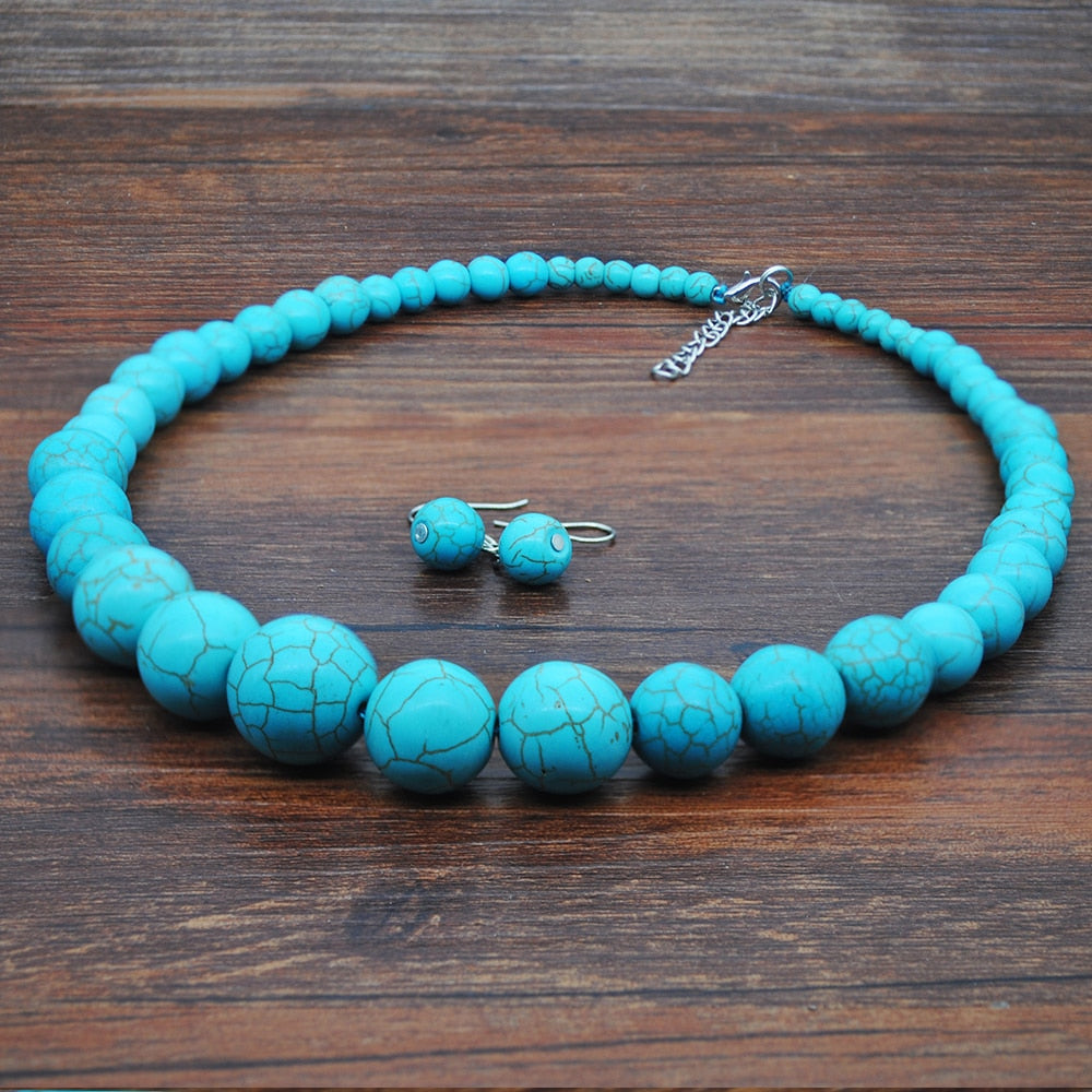 Collier et boucles d'oreilles de forme ronde turquoise