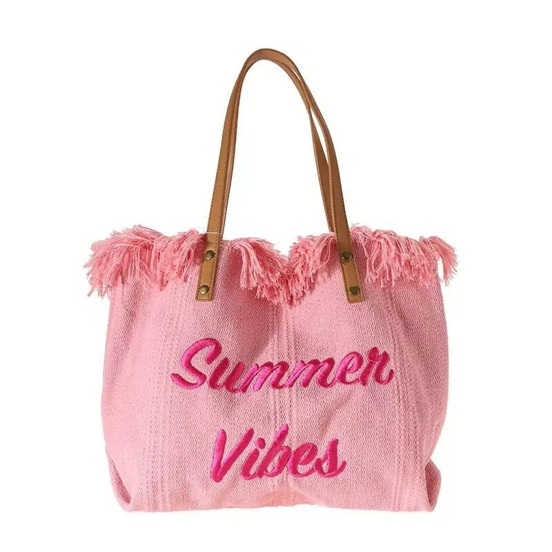 Embroidered Canvas Large Tote Beach Bag