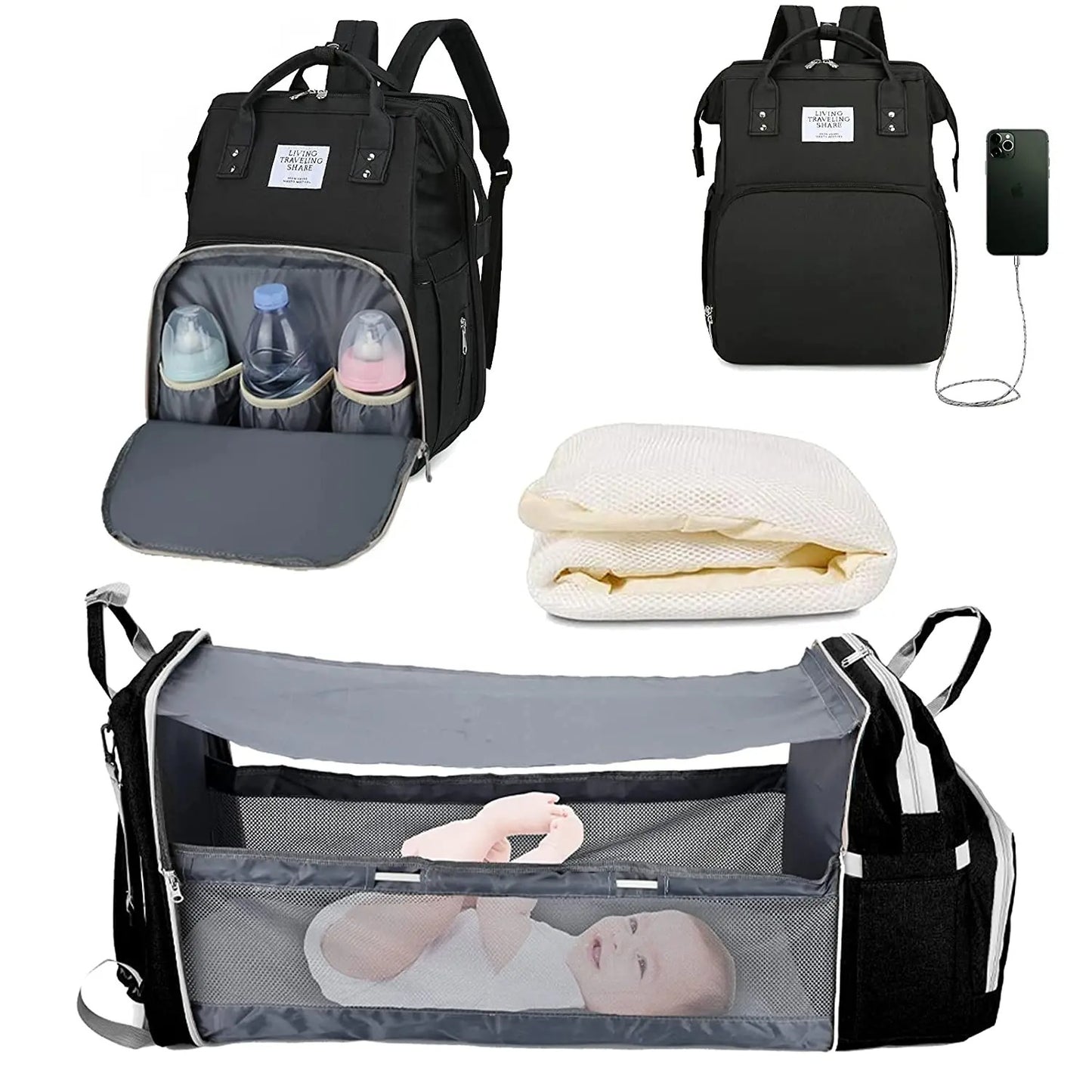 Diaper Bag Backpack Baby and Travel Bed