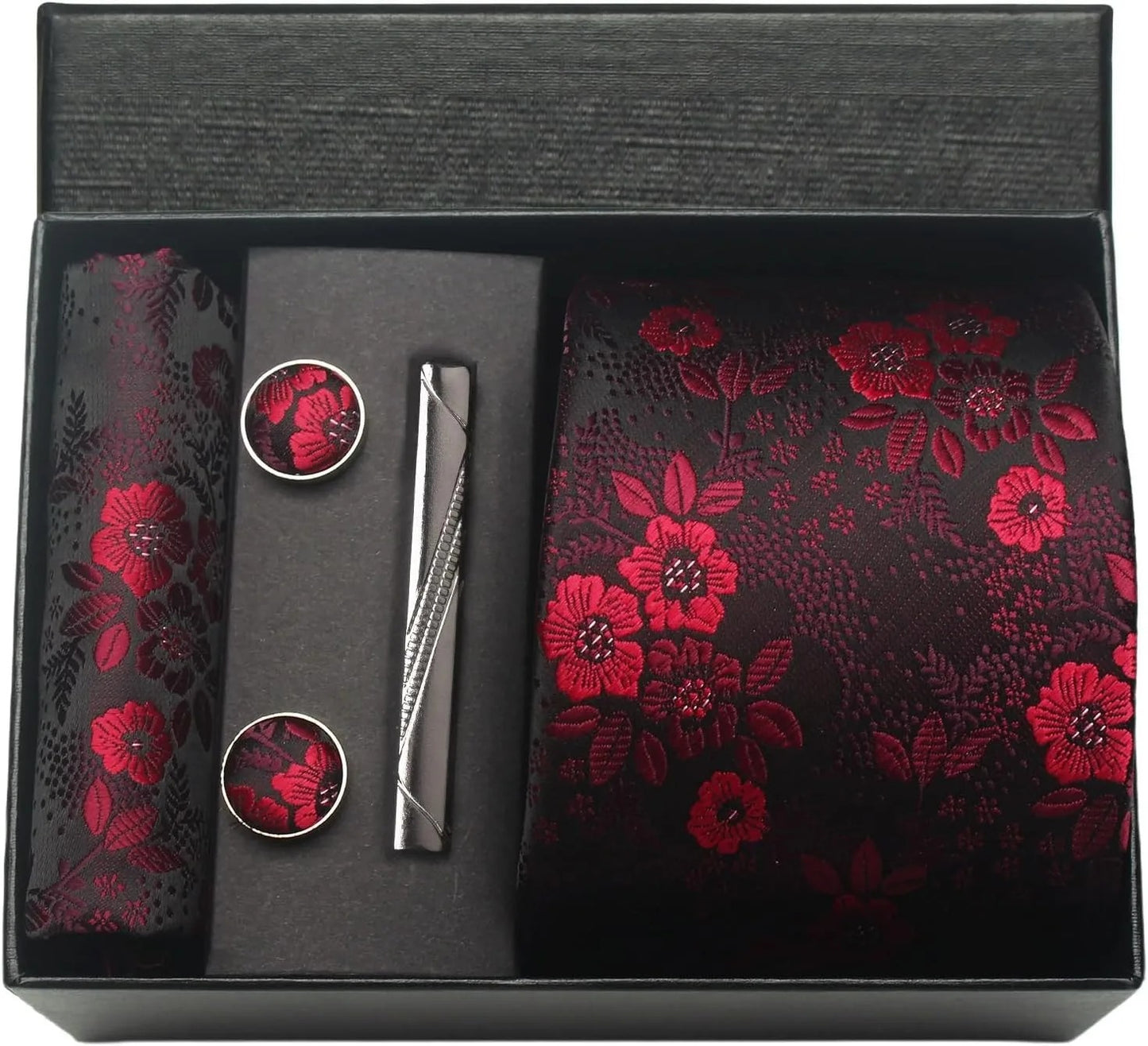 Silk Business Tie Pocket Square Tie Clip Cufflinks Plain Set Classic For Men Gift Box