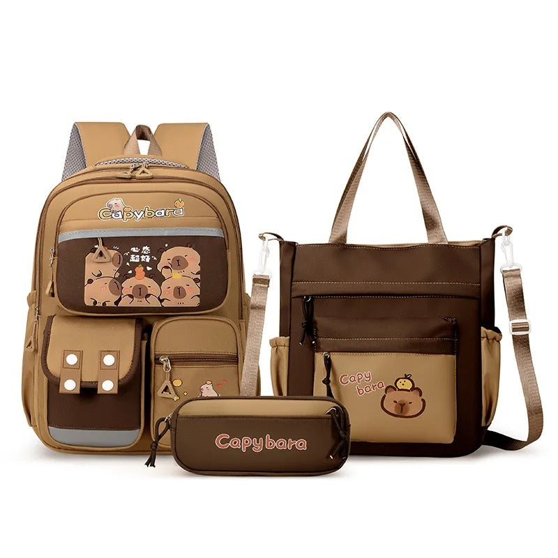 Kawaii Capybara School Backpack Set for Girls – Cute Book Bag, Daypack & Schoolbag for Kids & Teens
