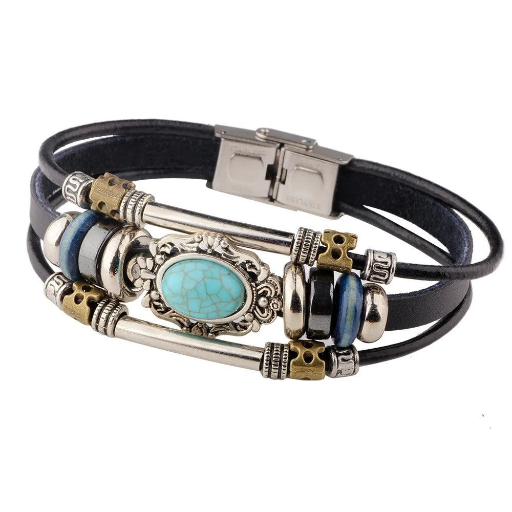 Retro Wide Leather Wolf Face Bracelet for Men
