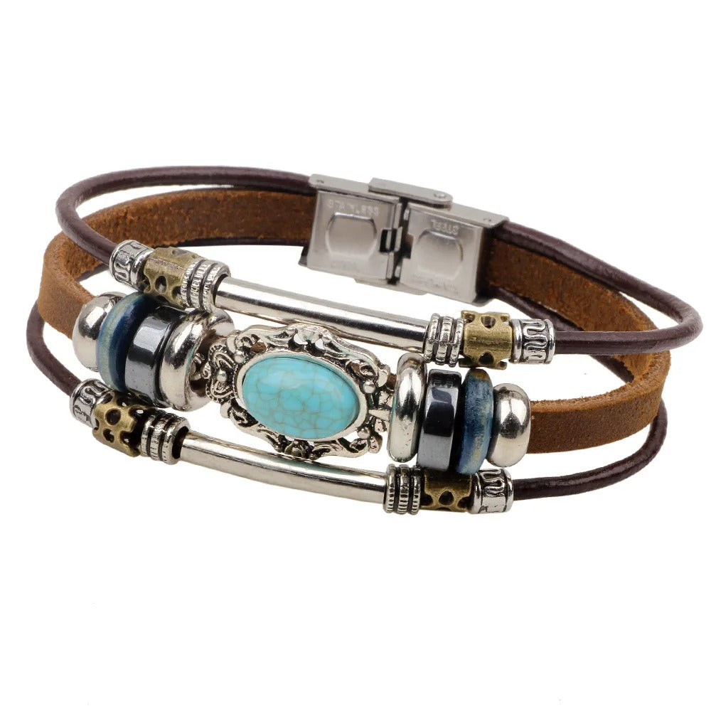 Retro Wide Leather Wolf Face Bracelet for Men
