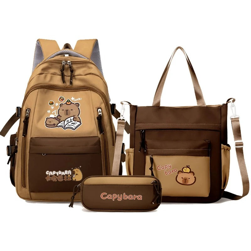 Kawaii Capybara School Backpack Set for Girls – Cute Book Bag, Daypack & Schoolbag for Kids & Teens
