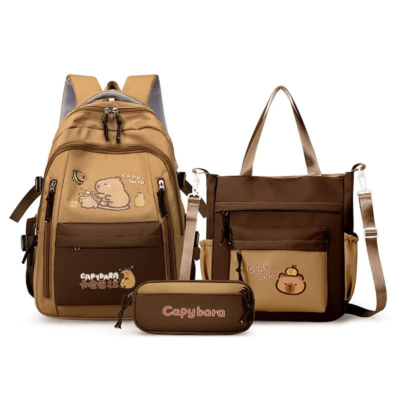 Kawaii Capybara School Backpack Set for Girls – Cute Book Bag, Daypack & Schoolbag for Kids & Teens