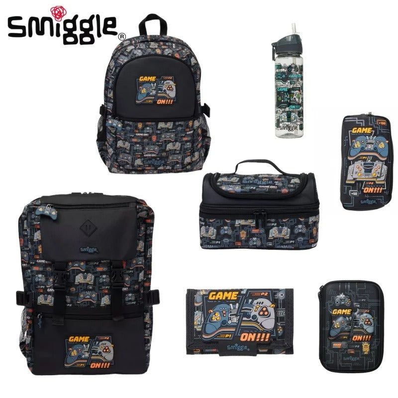 Smiggle Boys Video Game Backpack Set โ Large School Bag with Lunch Bag, Pencil Case, Wallet & Water Bottle for Primary Students