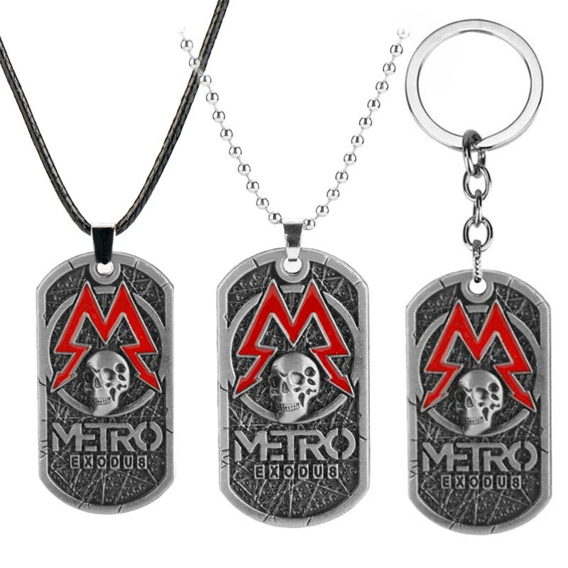 Game Metro Exodus Retro Dog Tag Skull Pendant Necklace